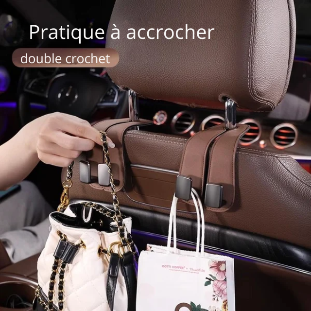 🚗🤩Crochet Double en Cuir pour Dossier de Siège Auto - Pack de 4 (de la même couleur)