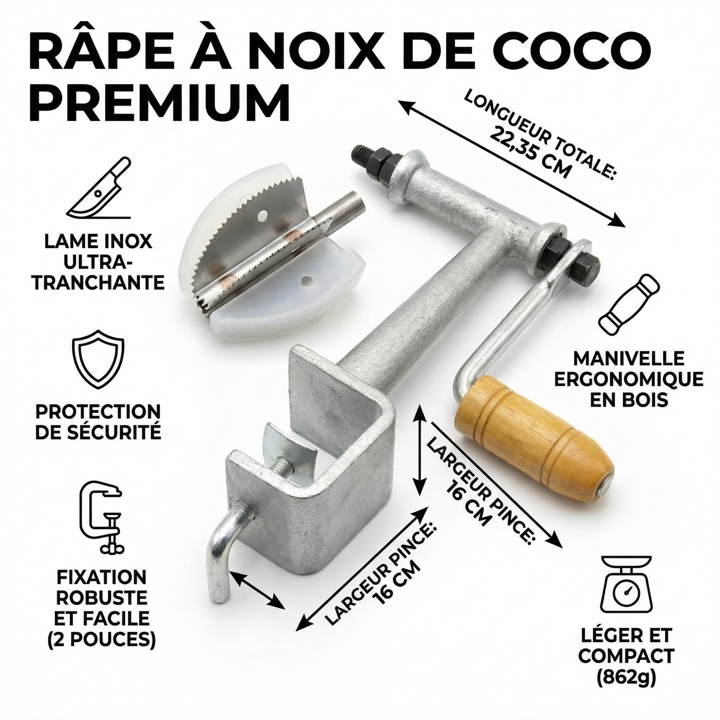 Râpe à Coco Manivelle – avec protège-lame